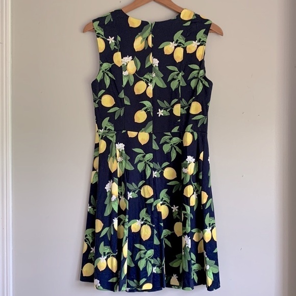 CHETTA B navy lemon citrus floral fit and flare a-line summer dress - Picture 4 of 7